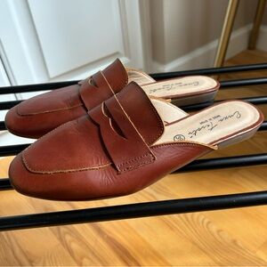 Brown genuine leather flat mule slides comfort shoe womens size eu 39 us 8